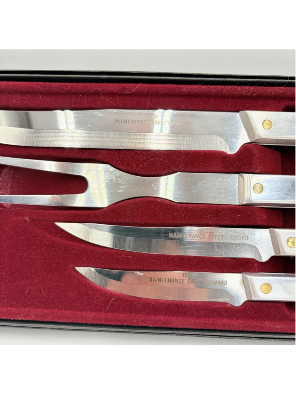 VINTAGE 4 Pc Stainless Steel Carving Set Solid Metal Handles w/ Box